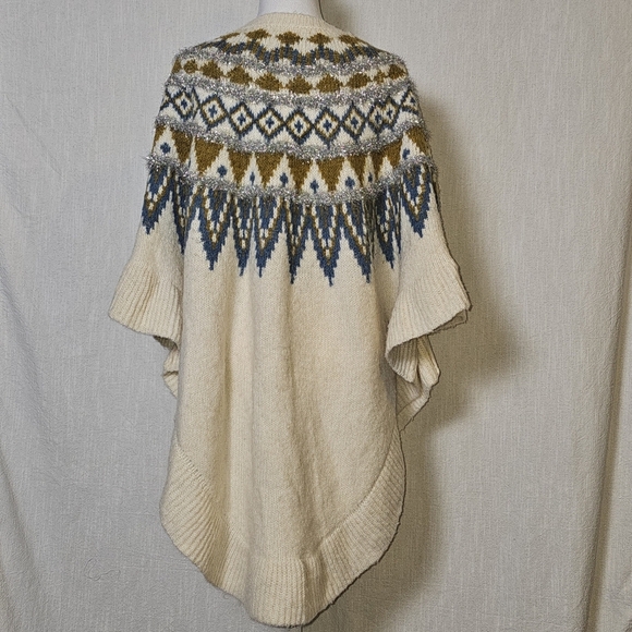 Do Everything In Love Womens Sweater Poncho Aztec Tinsel Infused One Size - Picture 5 of 11